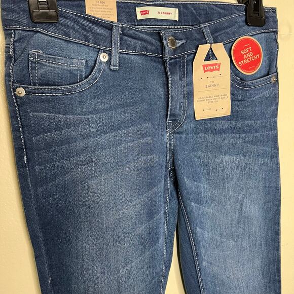 Levi's 711 Skinny Jeans 10 Girls Dark Wash Stretch Denim Adjustable Waist Ankle - Picture 4 of 8